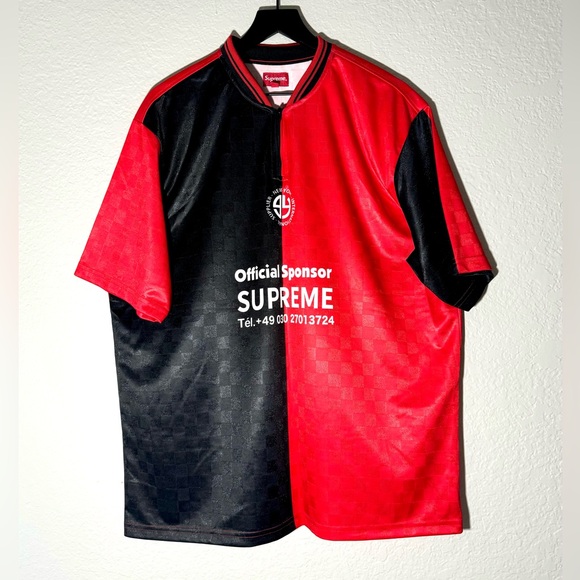 Supreme Soccer Jersey Oversized Checkered Red Black Sport Shirt Football - Picture 3 of 9